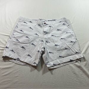 Hudson & Barrow Sports Shark Print White and Blue Flat Front Casual Shorts